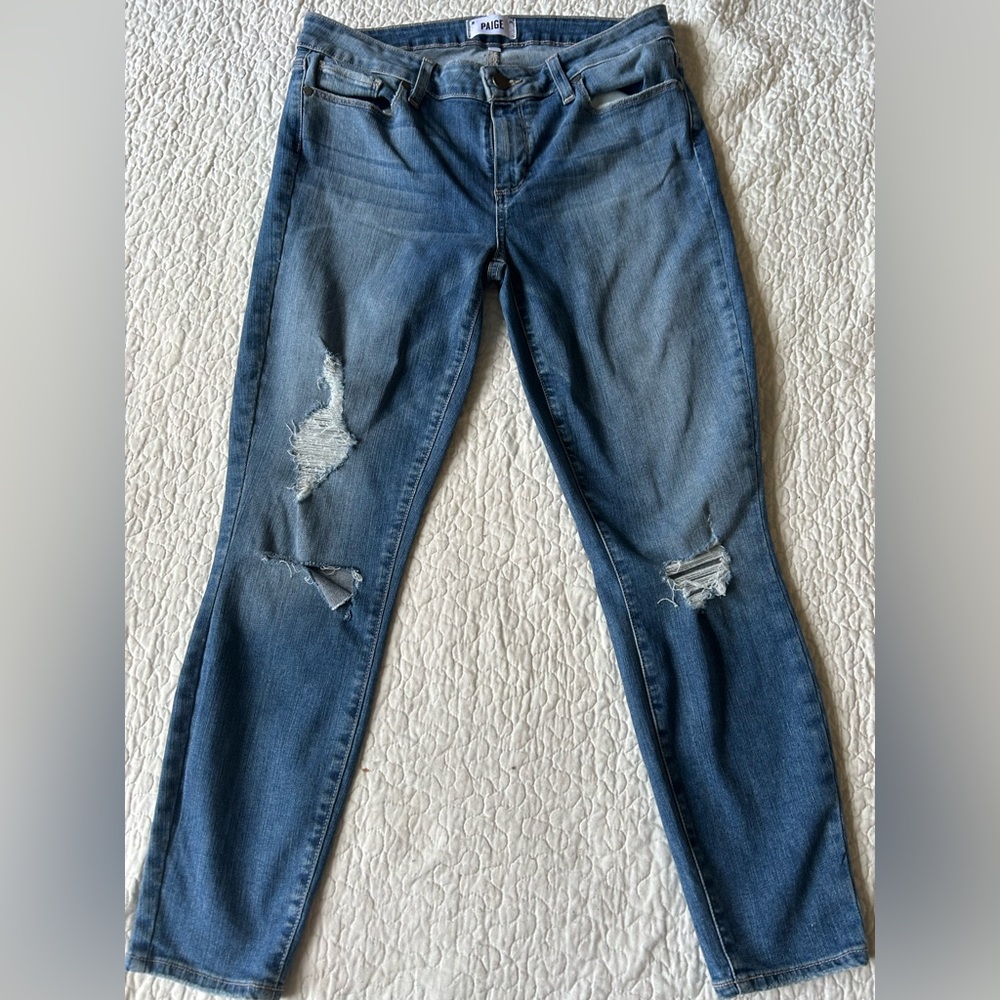 Paige Denim Verdugo Crop Size 31. Distressed look. In nice shape!